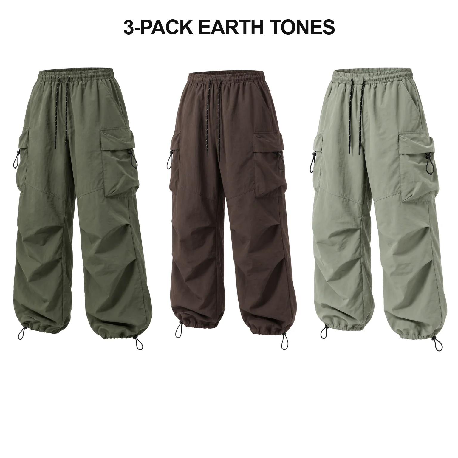 3-Pack Earth Tones unisex lightweight cargo pants