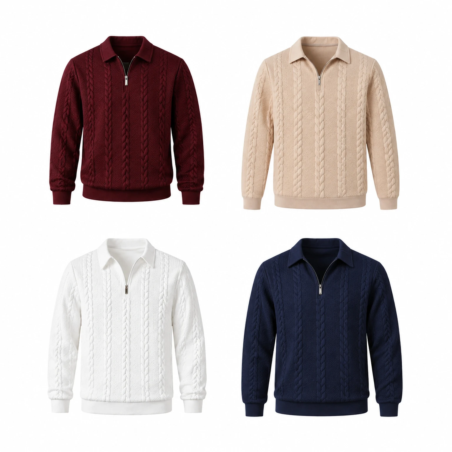 4-Pack Smart Mix cable-knit half-zip polo sweaters arranged in a 2 by 2 grid.