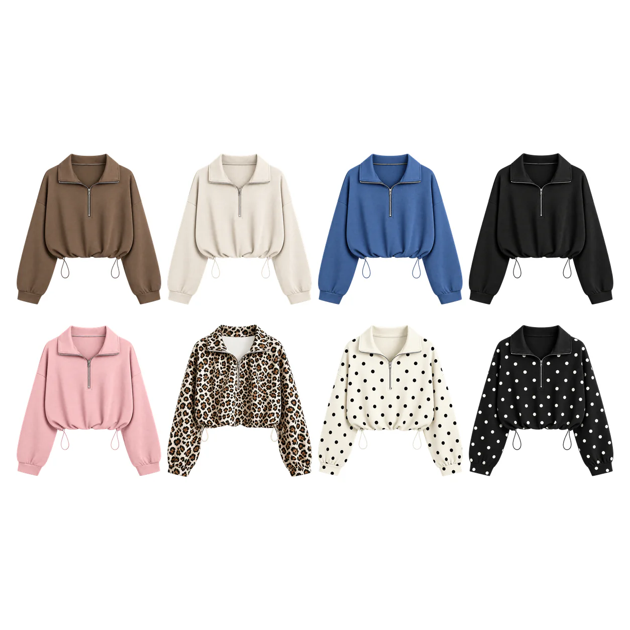 8-Pack Assorted Set women's half-zip cropped sweatshirt option