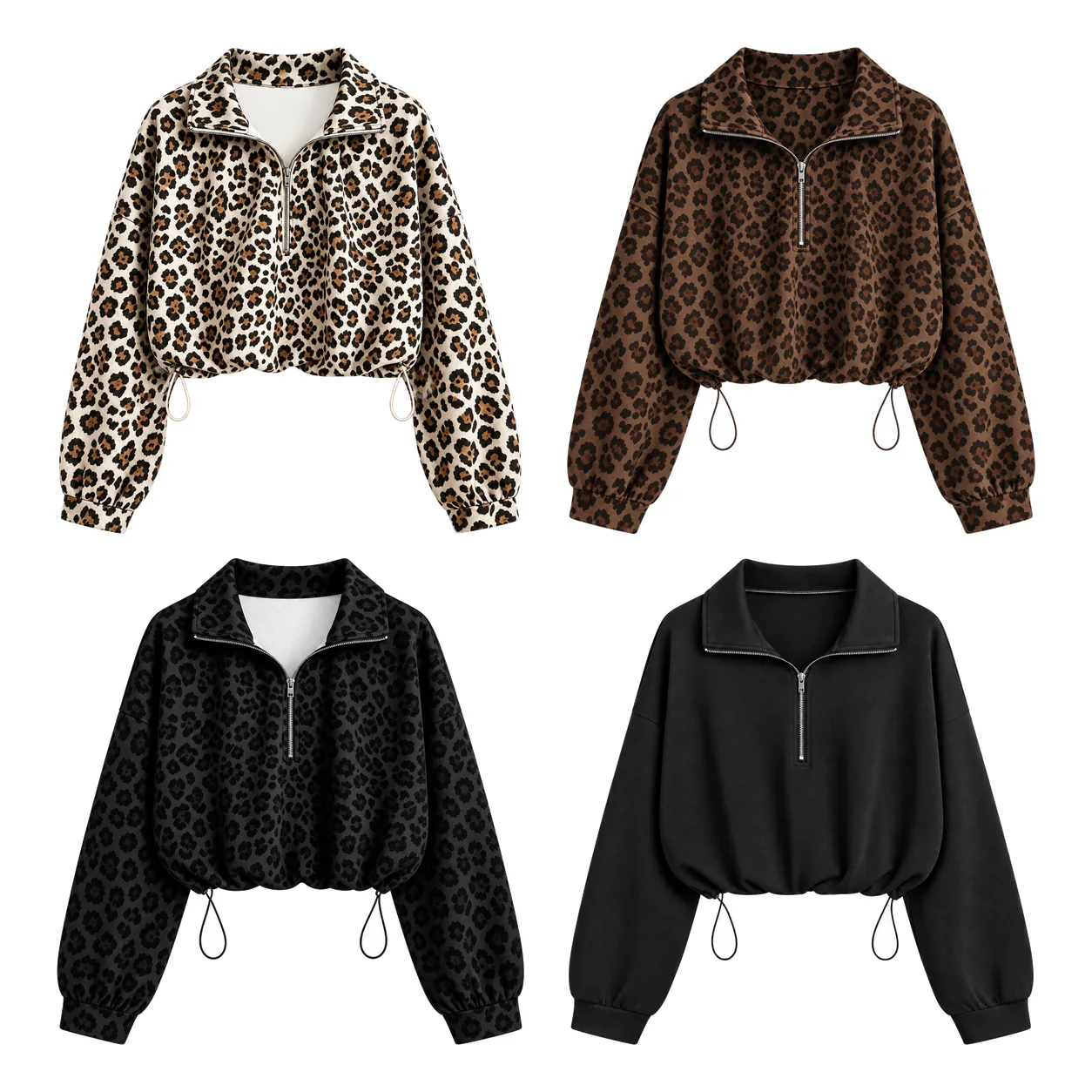 4-Pack Leopard Mix women's half-zip cropped sweatshirt option