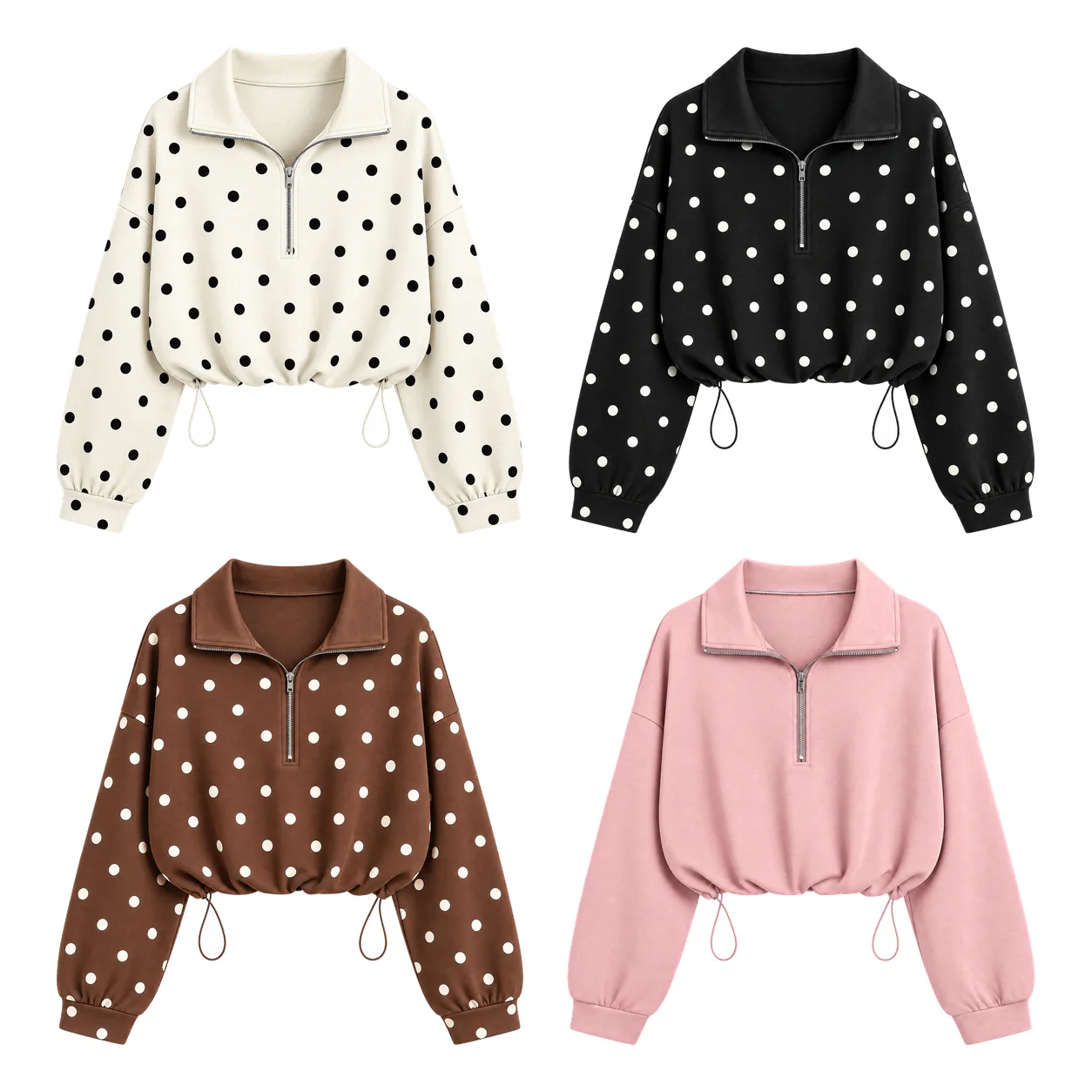 4-Pack Polka Mix women's half-zip cropped sweatshirt option