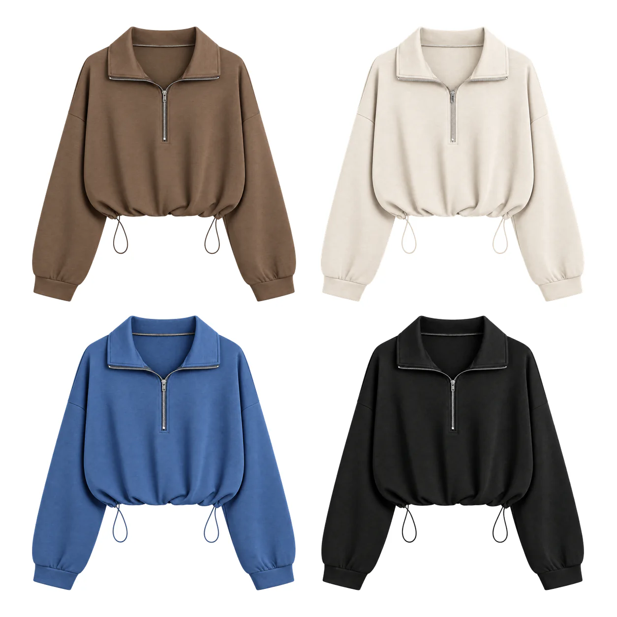 4-Pack Solid Essentials women's half-zip cropped sweatshirt option