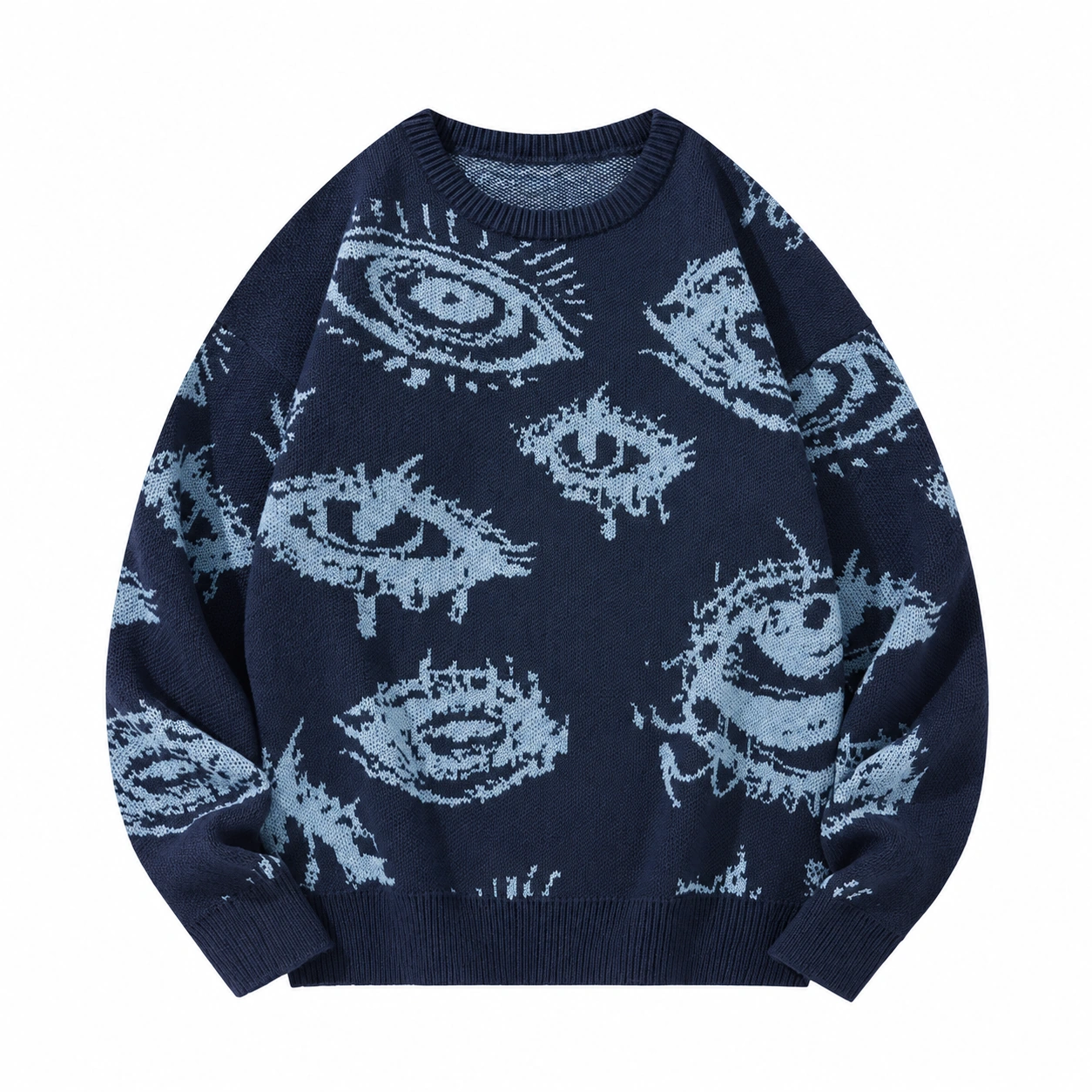 purplish blue eye pattern knit pullover option
