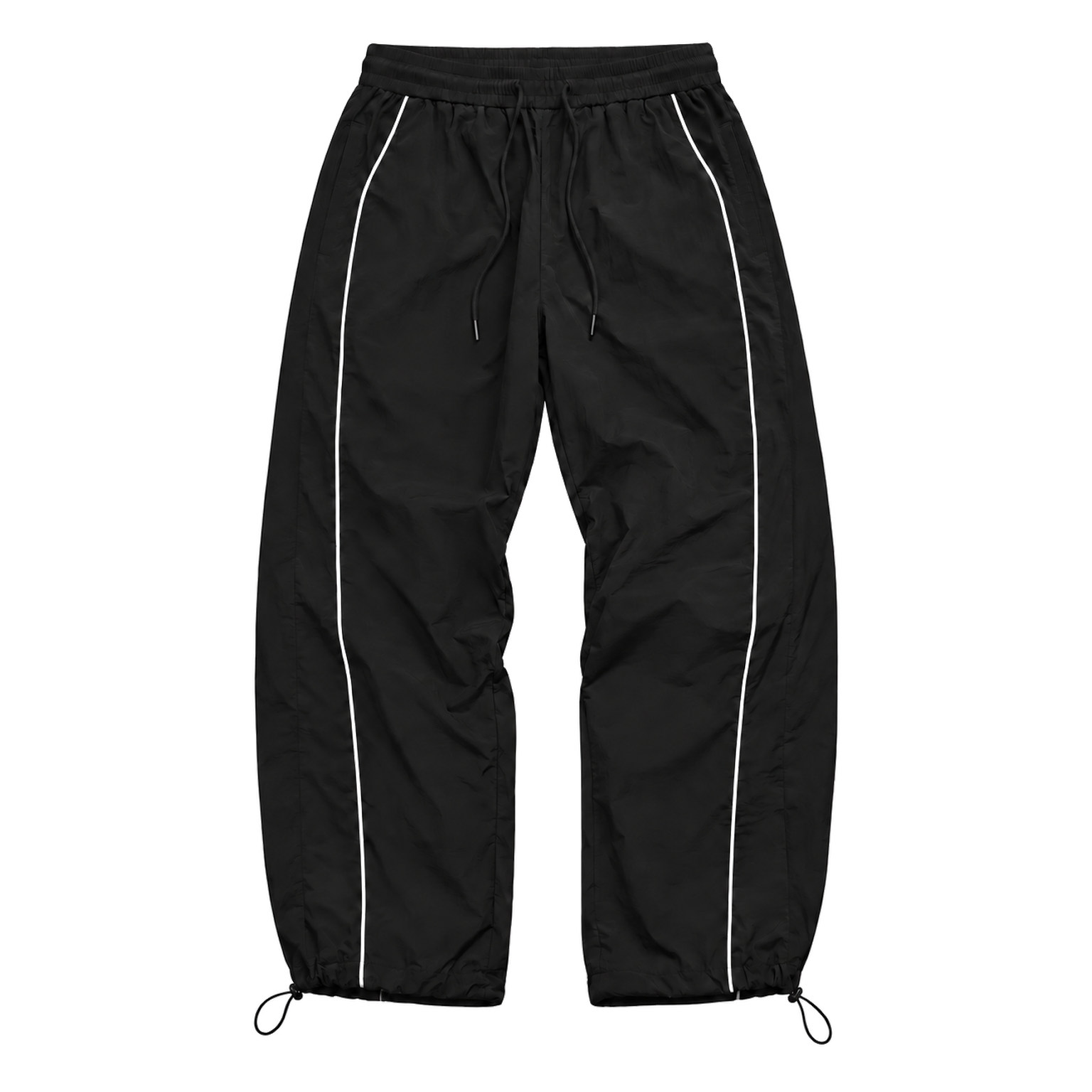 Black men's piped cinch-hem track pants