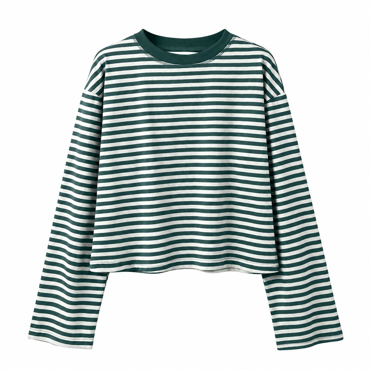 Green and White striped knit top