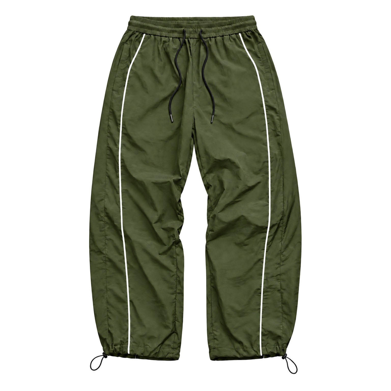 Olive men's piped cinch-hem track pants