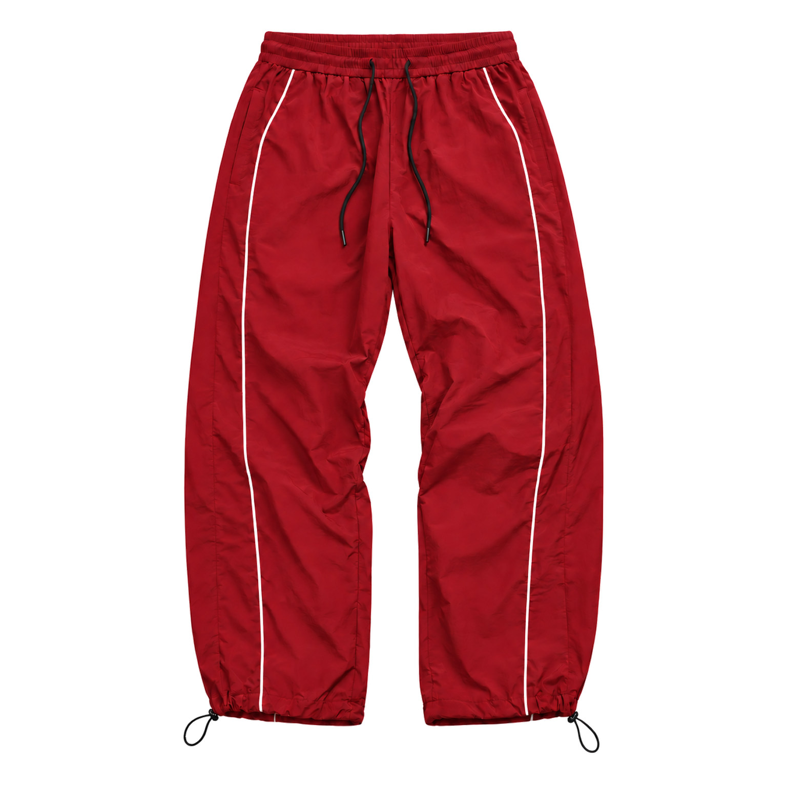 Red men's piped cinch-hem track pants