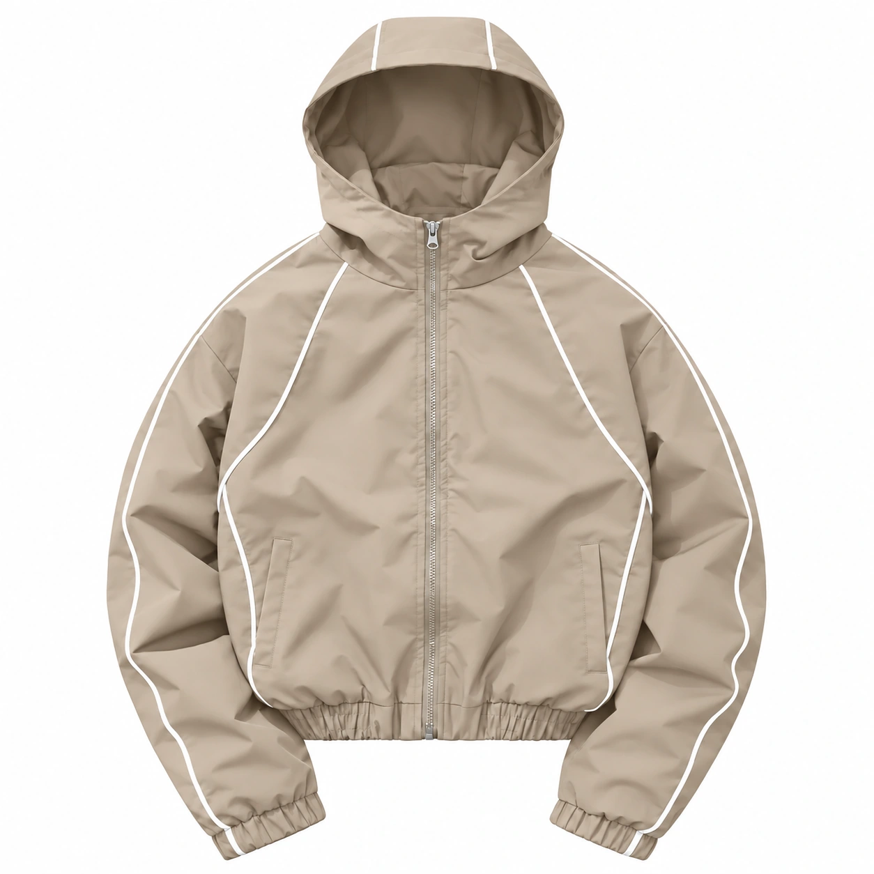 Stone Beige hooded reflective piping jacket