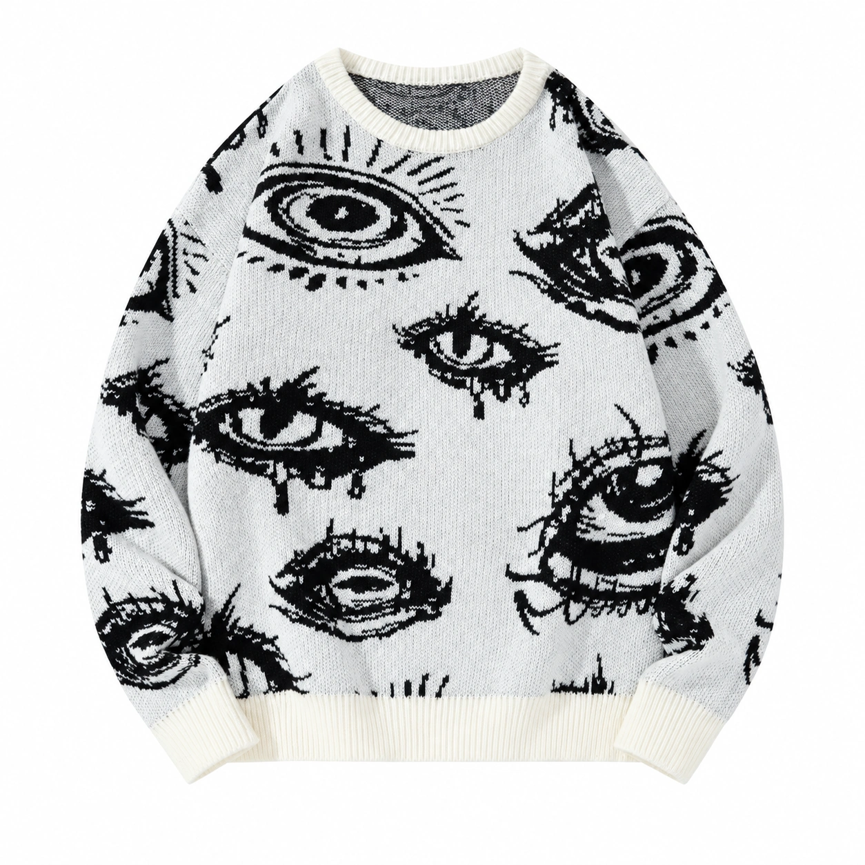 white eye pattern knit pullover option