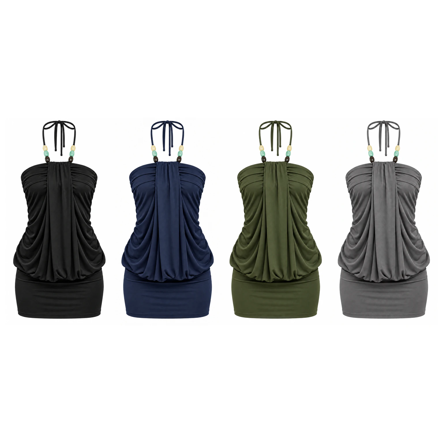 Work 4-Pack beaded tie-halter draped mini dress option