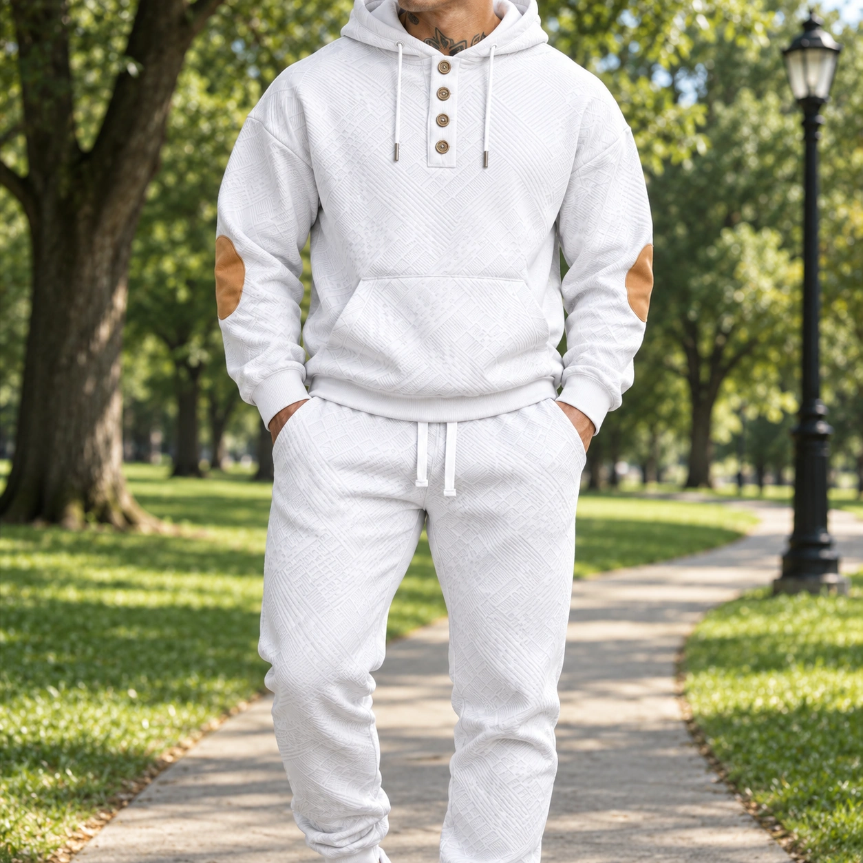 Textured hoodie and jogger set front view