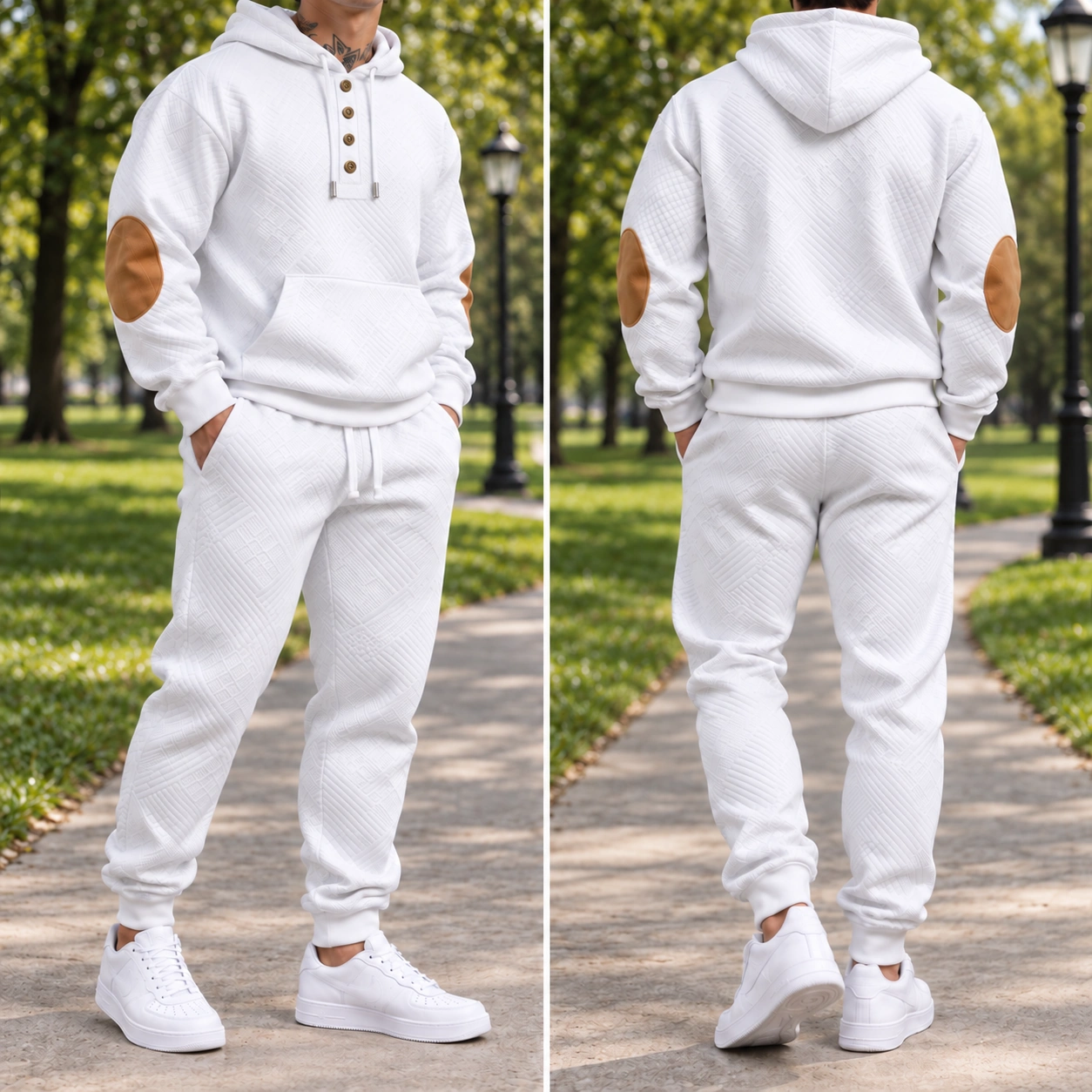 Textured hoodie and jogger set side and back views