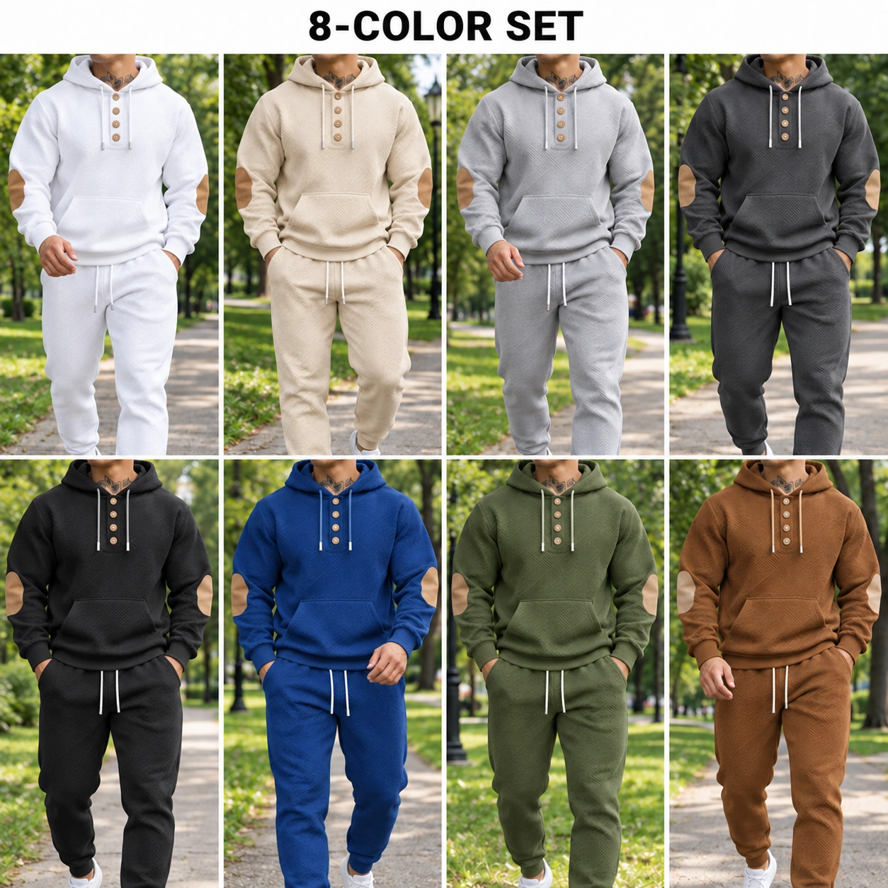 8-Color Set textured hoodie and jogger set