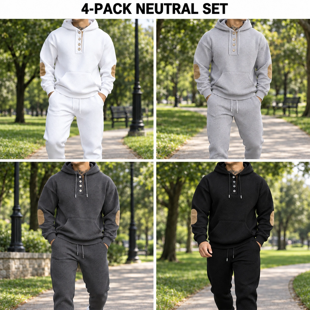 4-Pack Neutral Set textured hoodie and jogger set