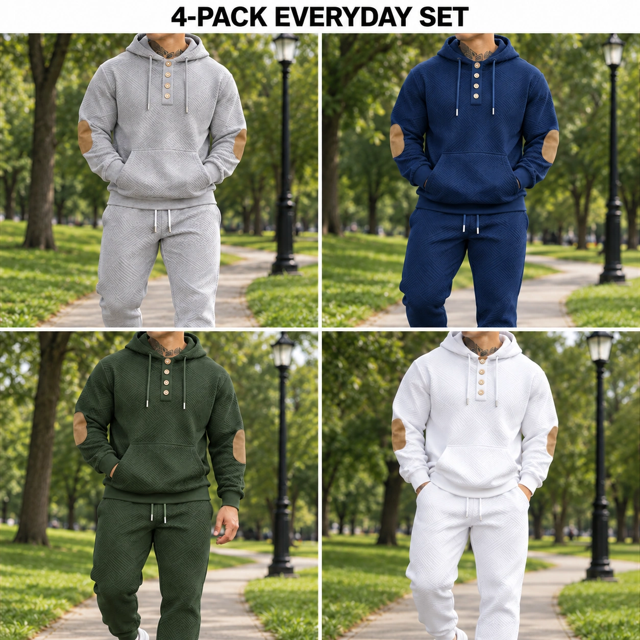 4-Pack Everyday Set textured hoodie and jogger set
