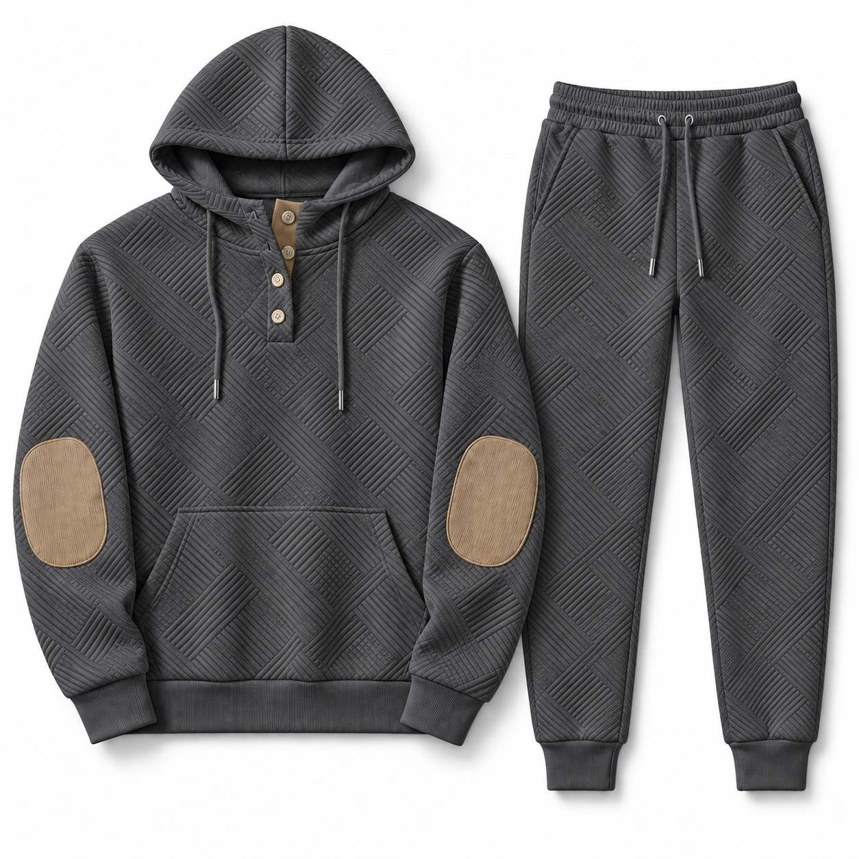 Charcoal Gray textured hoodie and jogger set