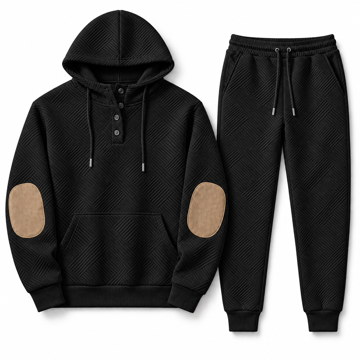 Black textured hoodie and jogger set