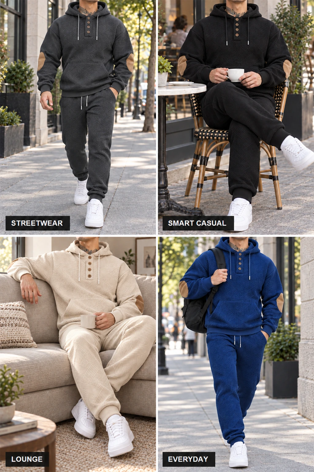 Textured hoodie and jogger set for everyday casual wear and lounging