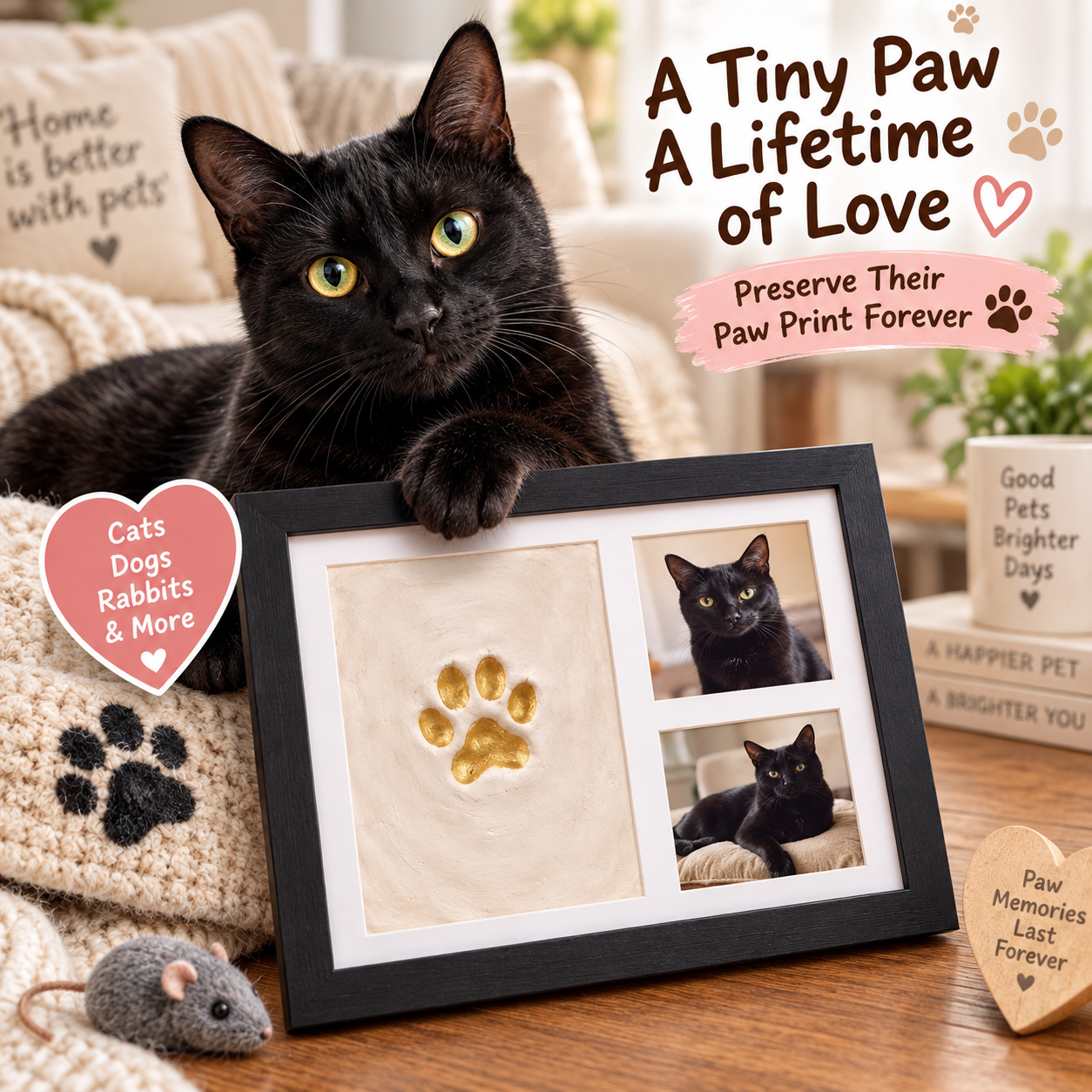 🐾 65% OFF – Pet Paw Print Keepsake Frame – DIY Memory Kit for Cats, Dogs & More ❤