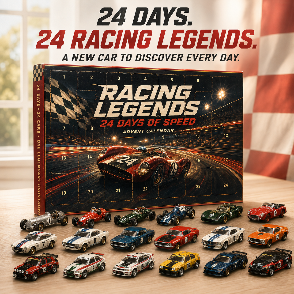 24 miniature racing cars