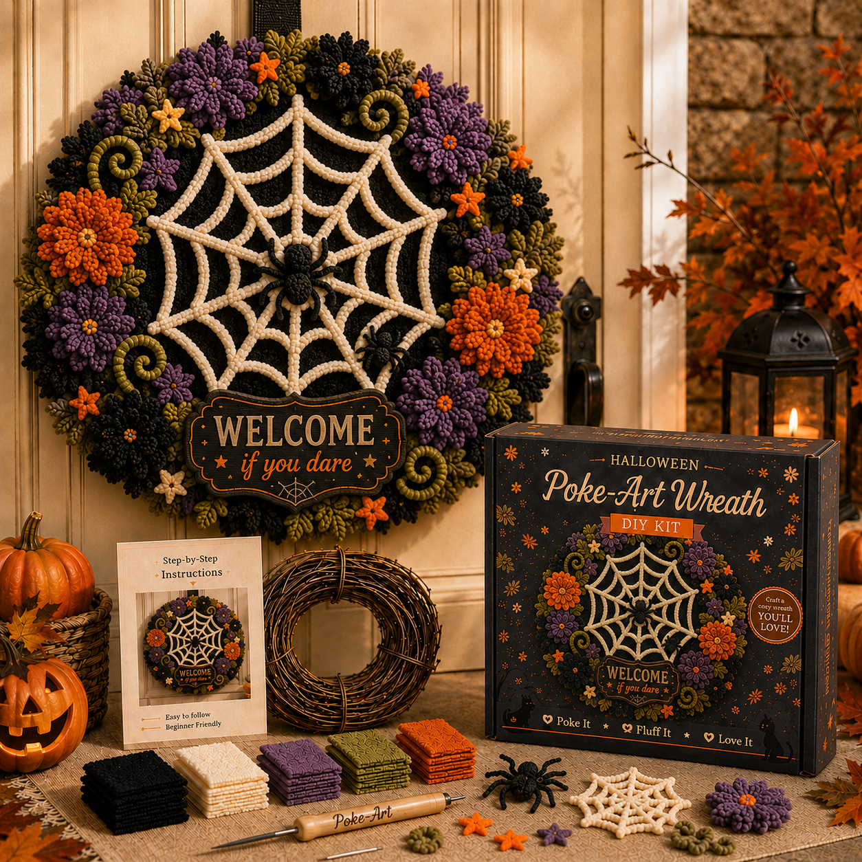 🎃Halloween 3D Fabric Poke-Art Wreath DIY Kit Collection | 8 Spooky Designs