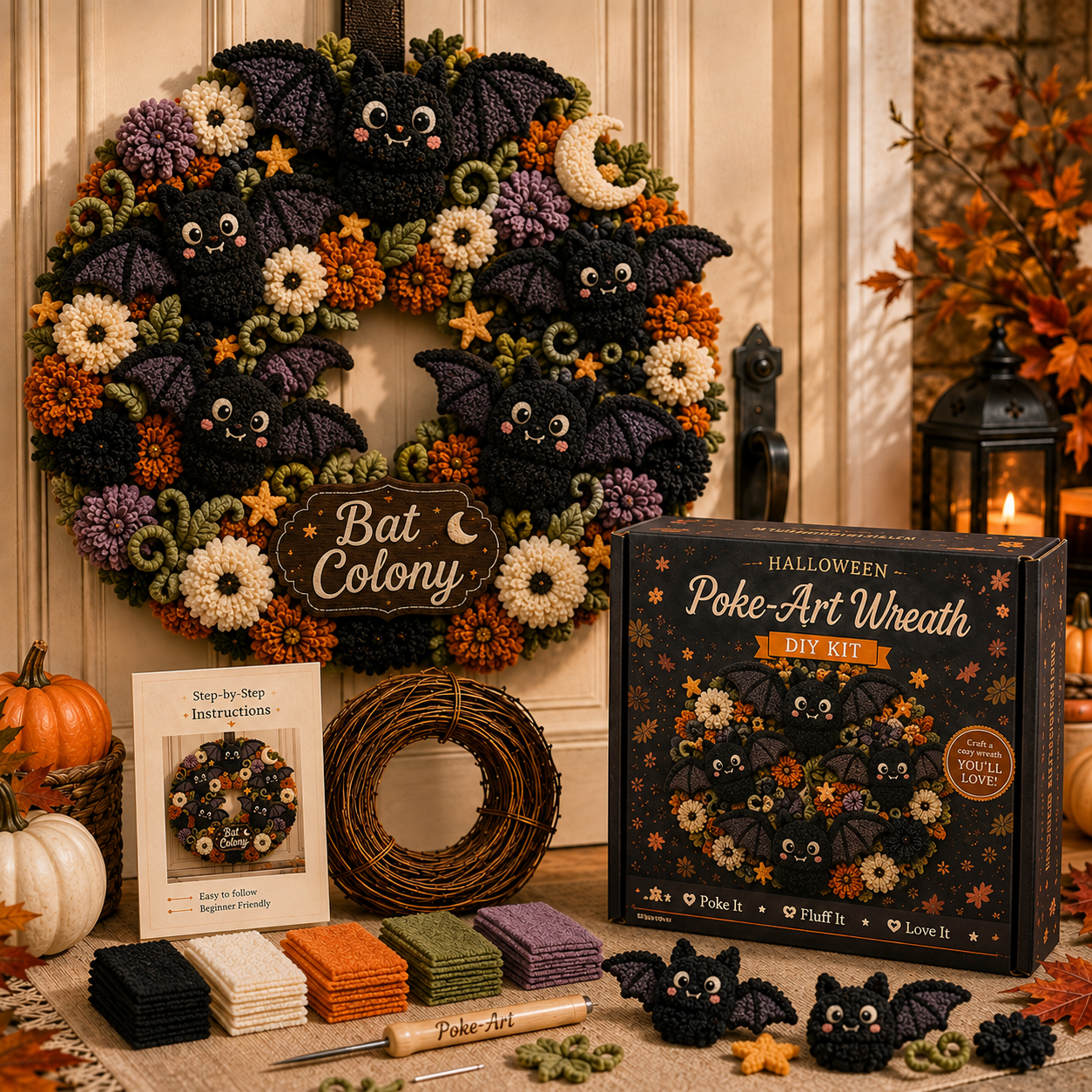 🎃Halloween 3D Fabric Poke-Art Wreath DIY Kit Collection | 8 Spooky Designs