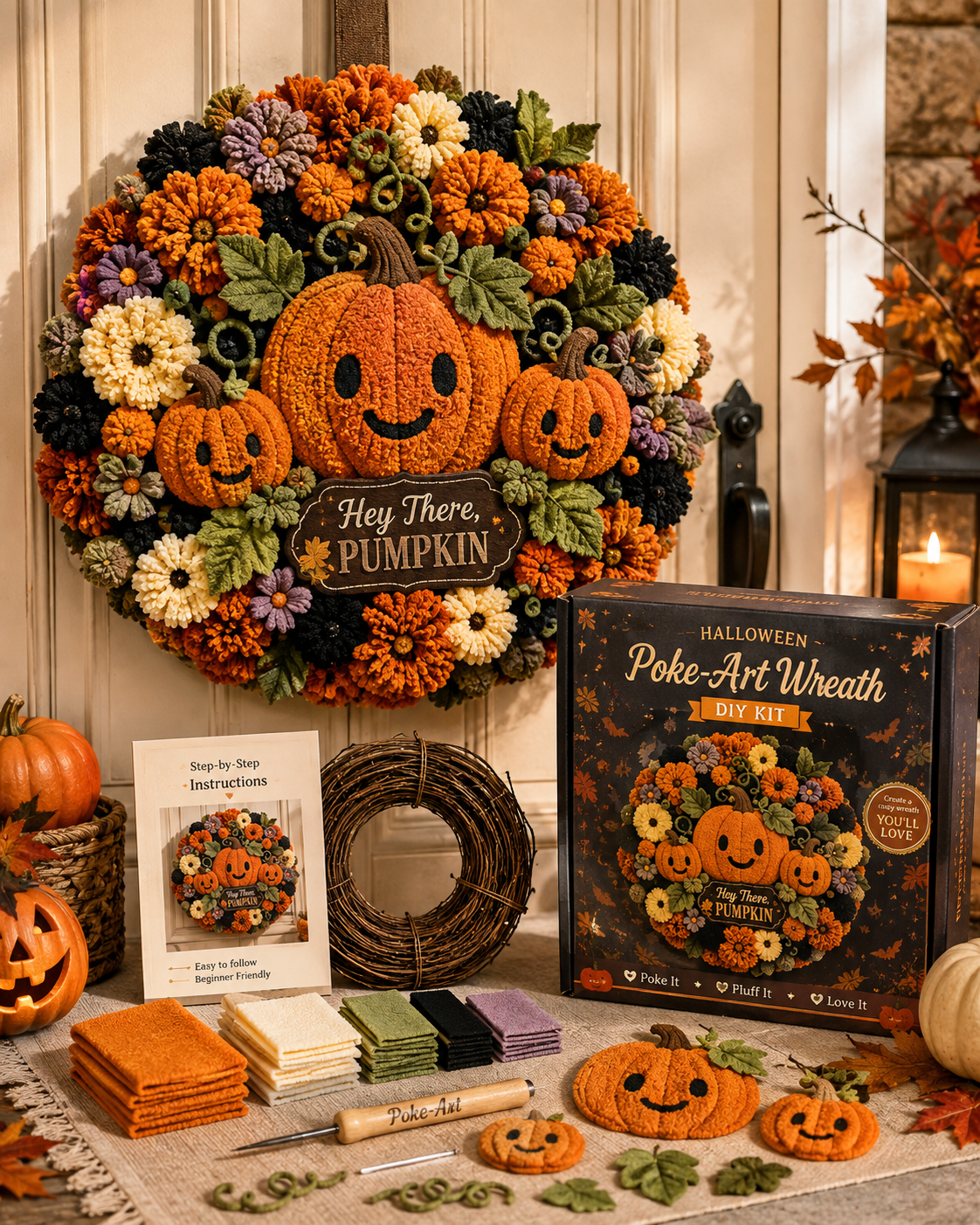 🎃Halloween 3D Fabric Poke-Art Wreath DIY Kit Collection | 8 Spooky Designs