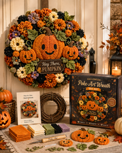 🎃Halloween 3D Fabric Poke-Art Wreath DIY Kit Collection | 8 Spooky Designs
