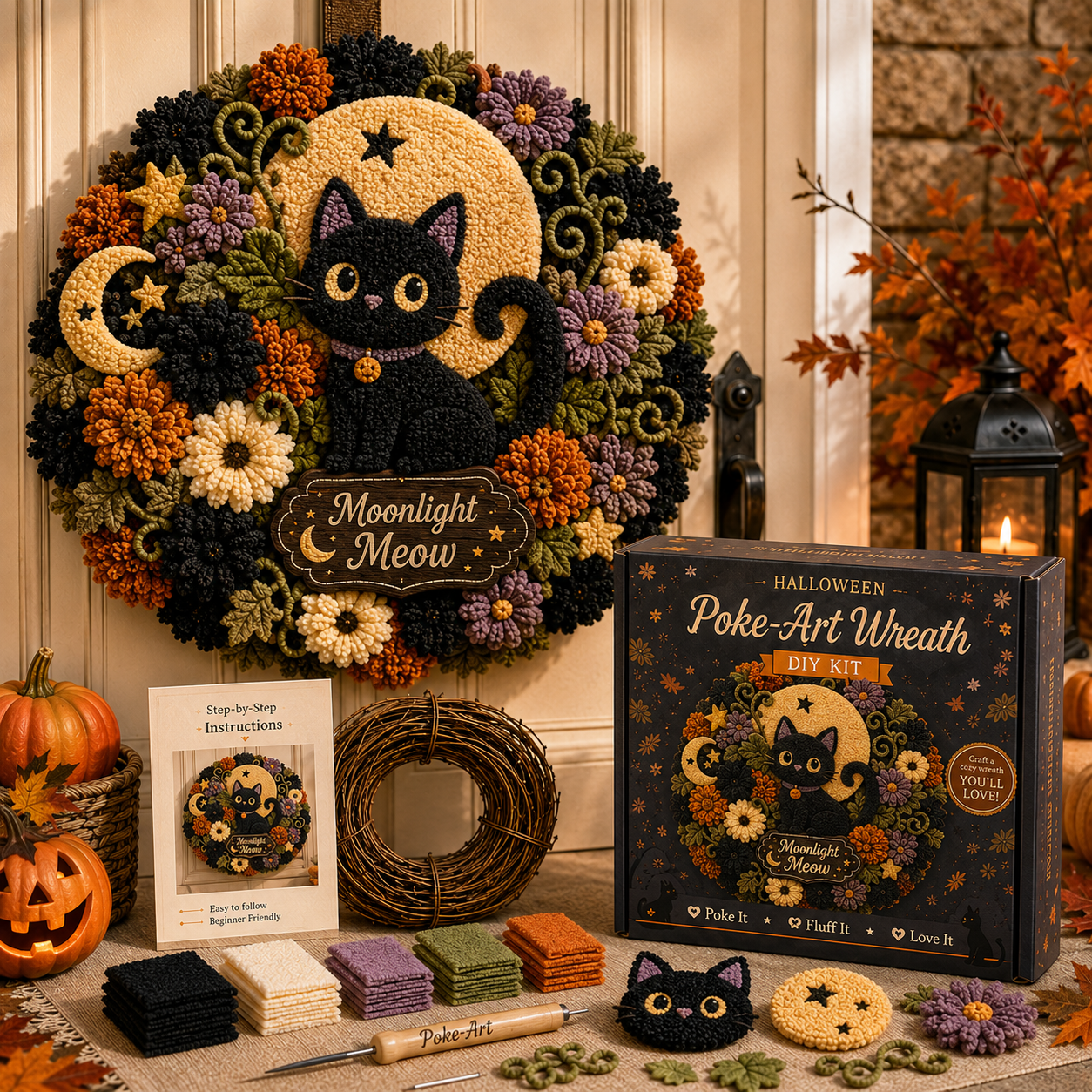 🎃Halloween 3D Fabric Poke-Art Wreath DIY Kit Collection | 8 Spooky Designs