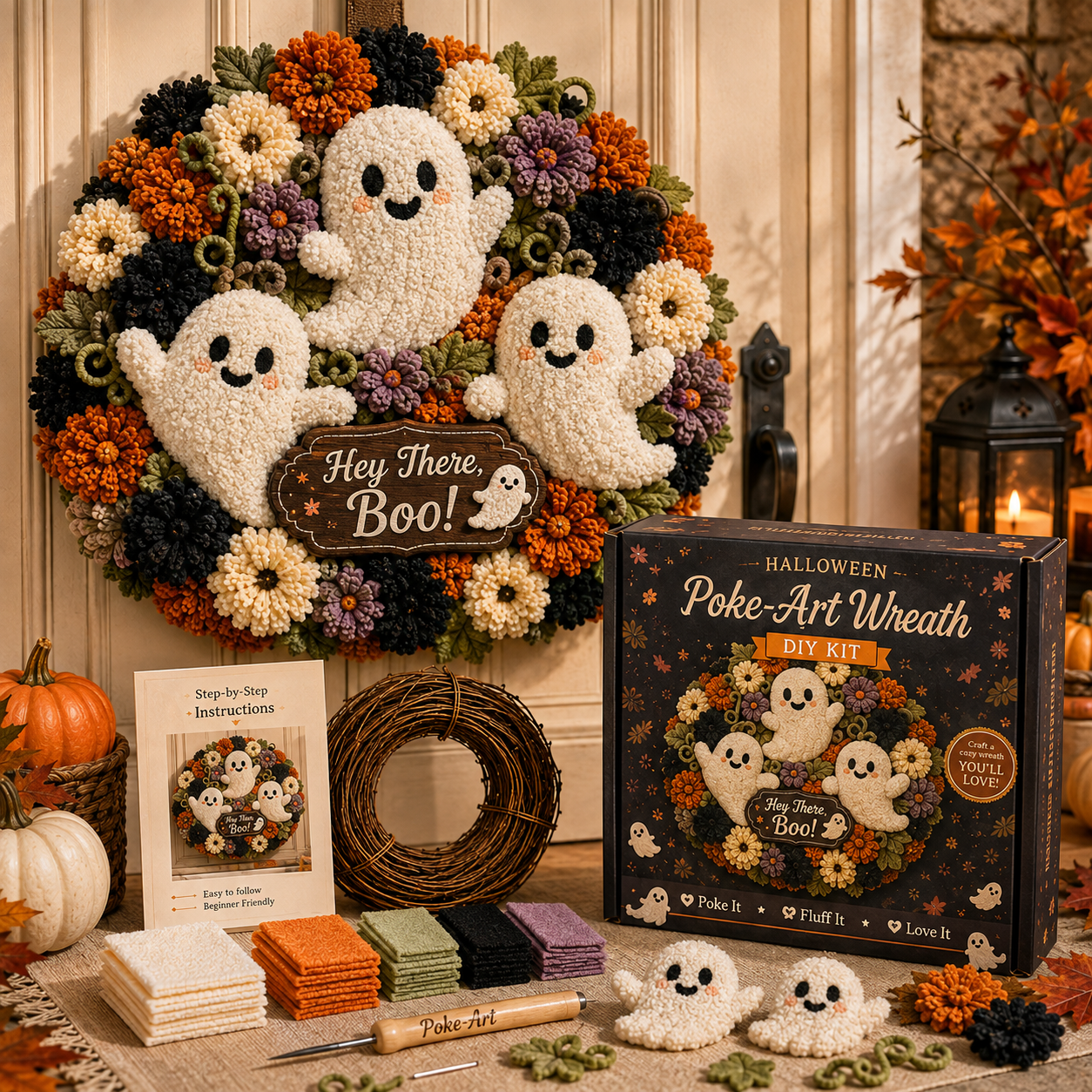 🎃Halloween 3D Fabric Poke-Art Wreath DIY Kit Collection | 8 Spooky Designs