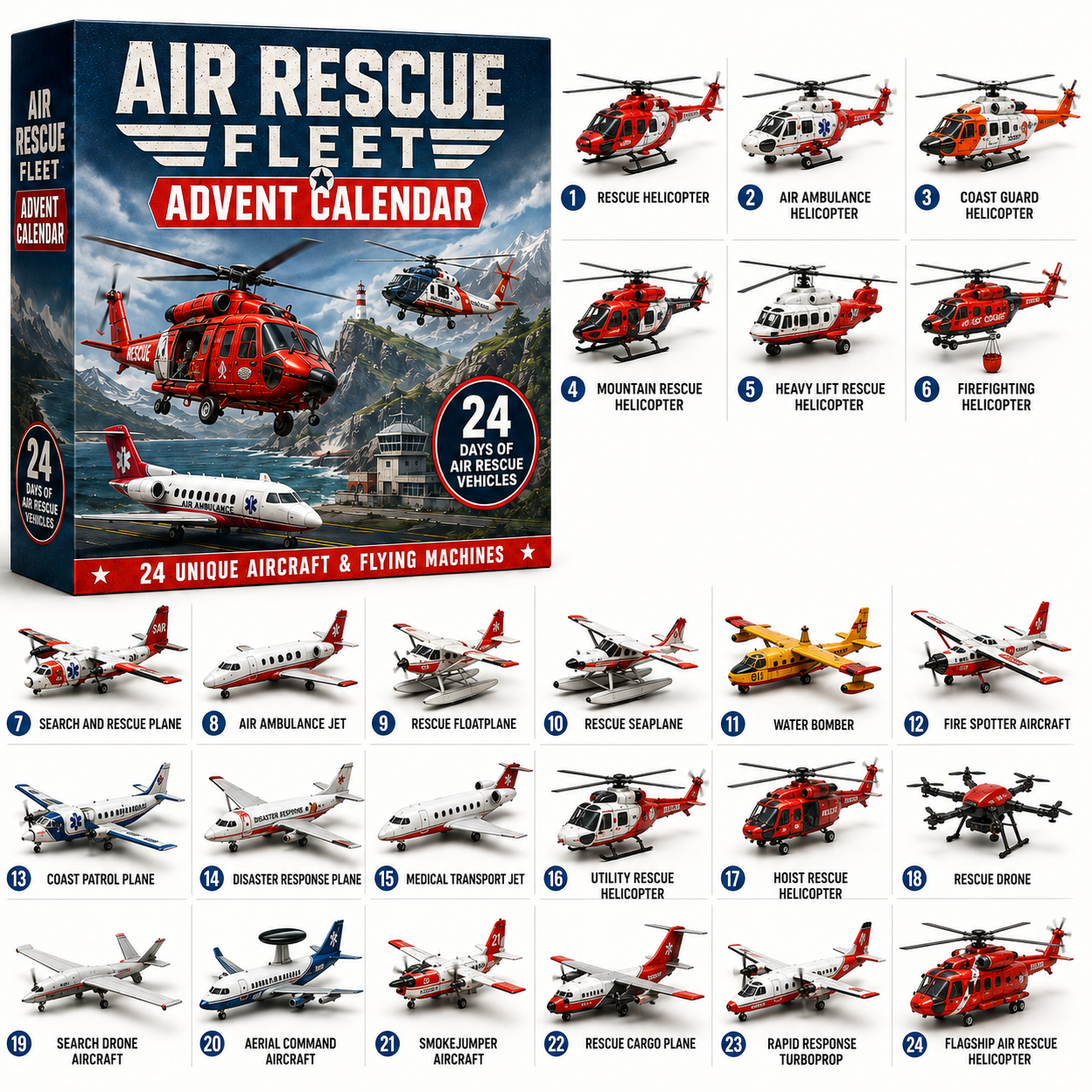 🌎 Land • Sea • Air Adventure Fleet Advent Calendar Collection 24 Days • 24 Surprises • One Complete Fleet to Build
