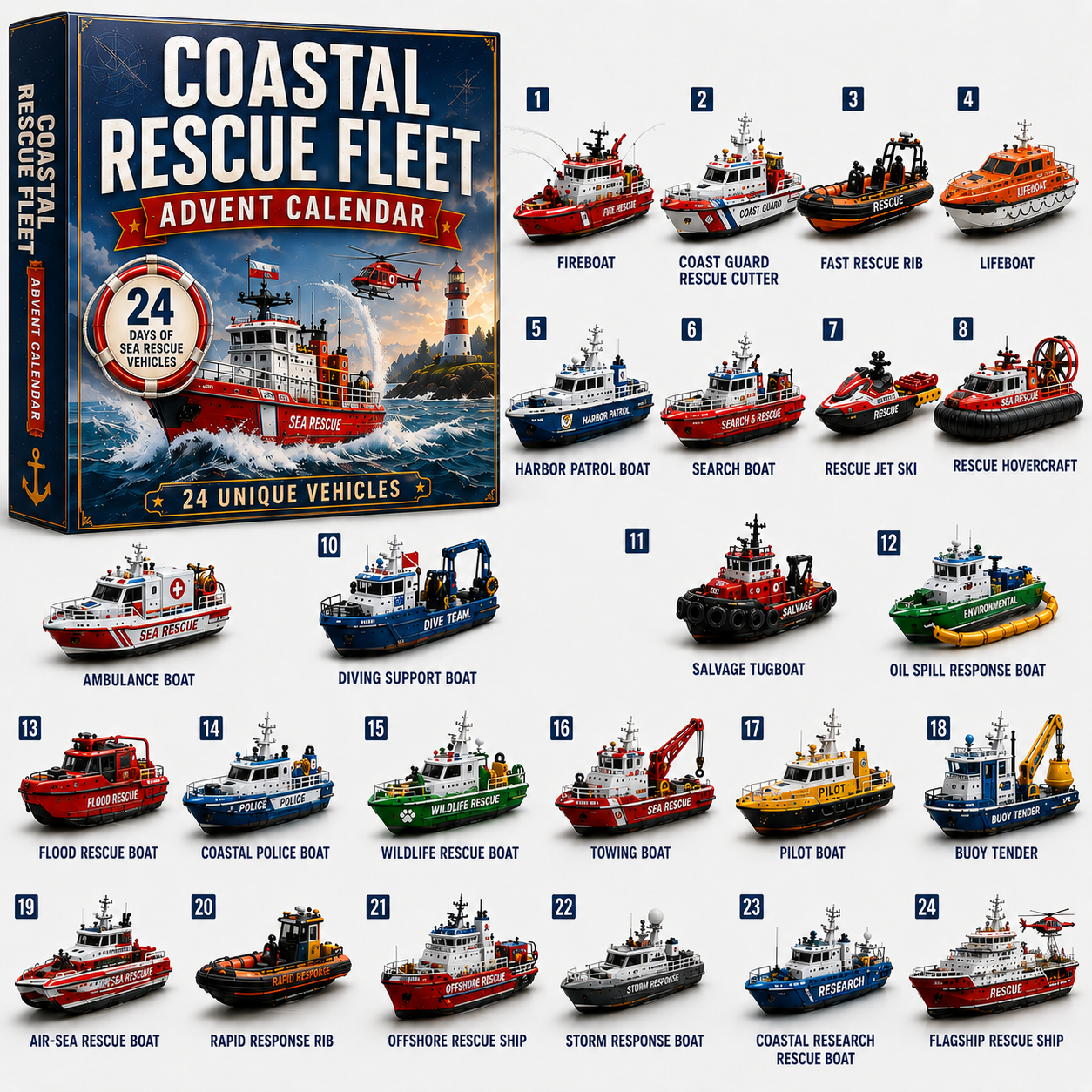 🌎 Land • Sea • Air Adventure Fleet Advent Calendar Collection 24 Days • 24 Surprises • One Complete Fleet to Build