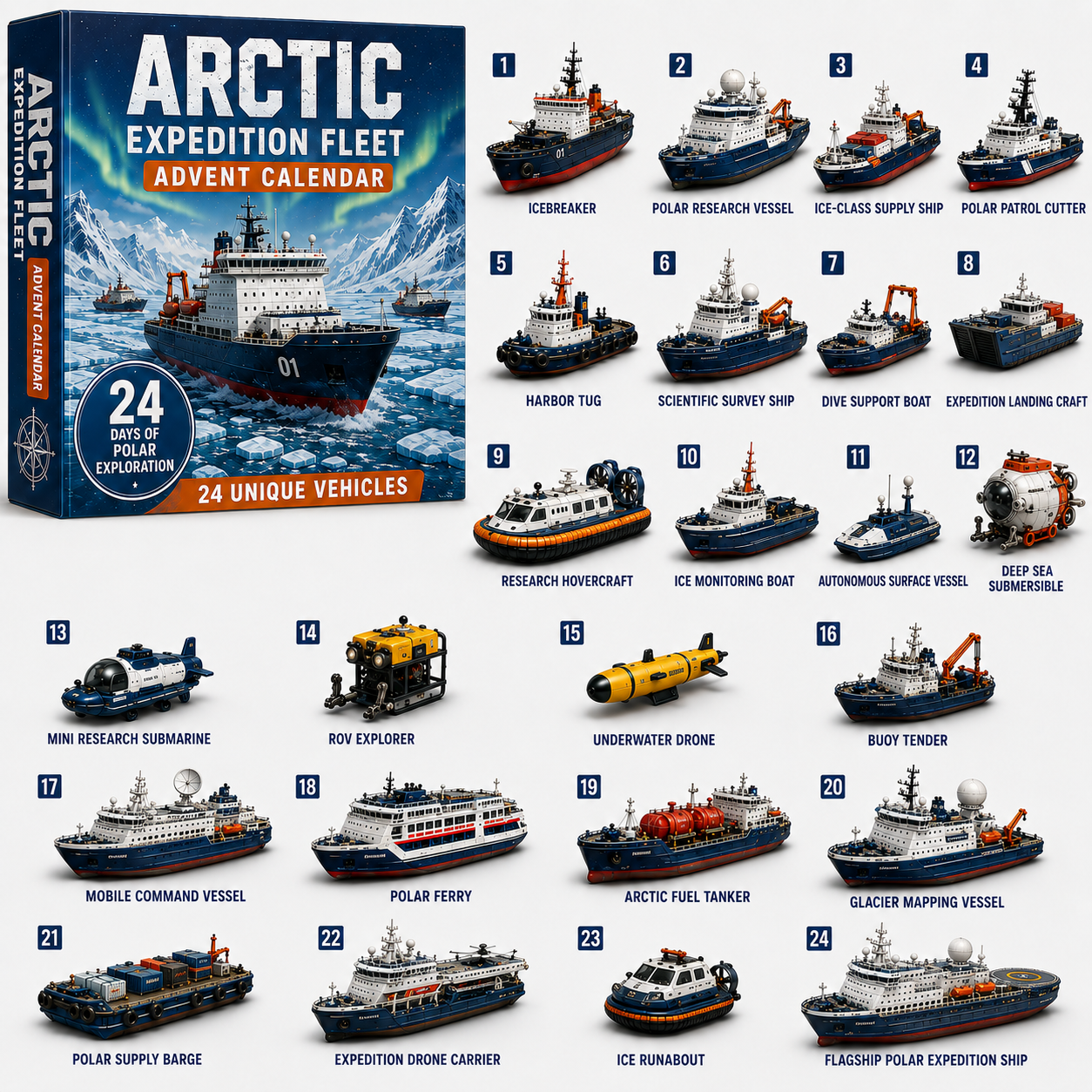 🌎 Land • Sea • Air Adventure Fleet Advent Calendar Collection 24 Days • 24 Surprises • One Complete Fleet to Build