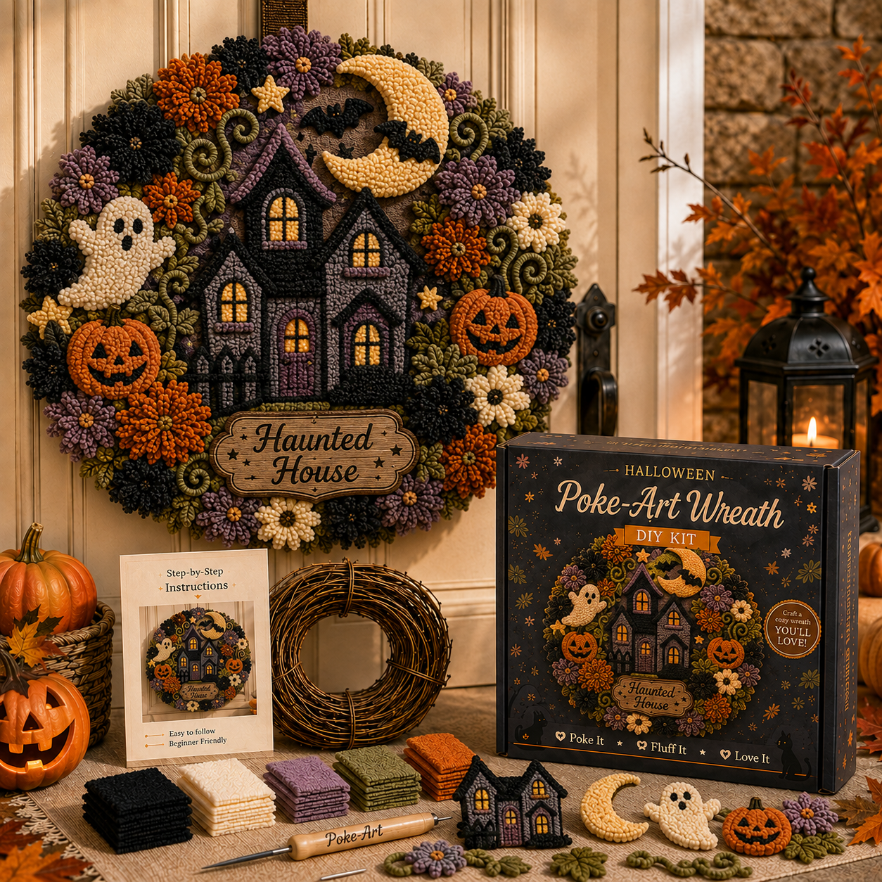 🎃Halloween 3D Fabric Poke-Art Wreath DIY Kit Collection | 8 Spooky Designs