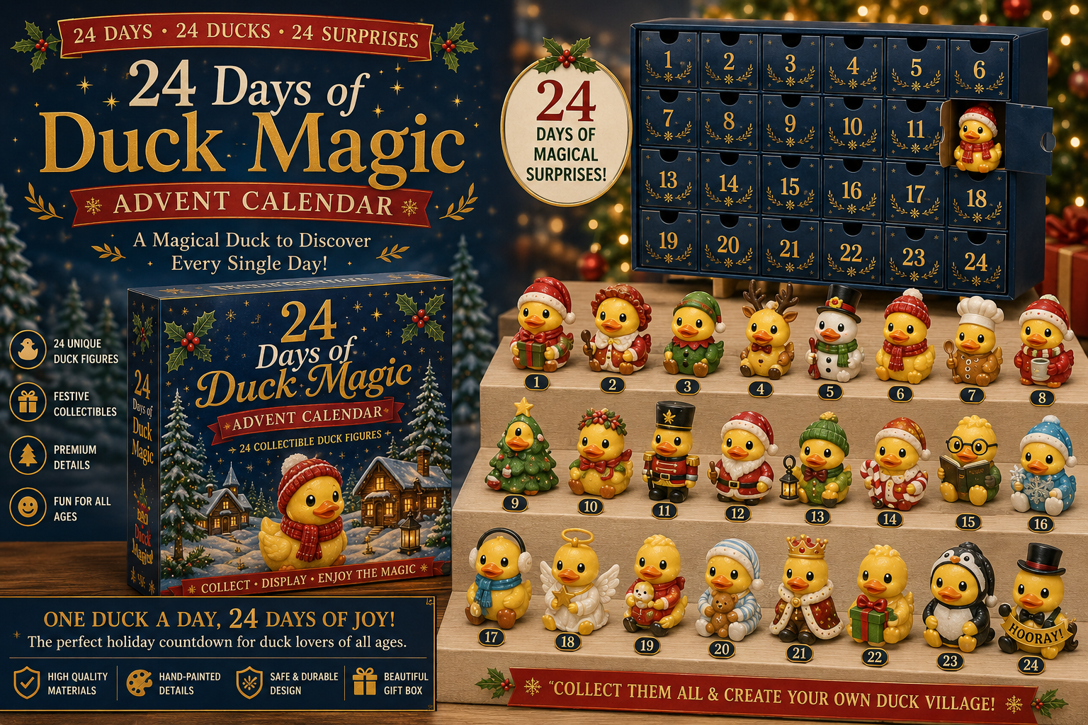 🐥 24 Days of Duck Magic™ Advent Calendar – 24 Collectible Christmas Duck Surprises