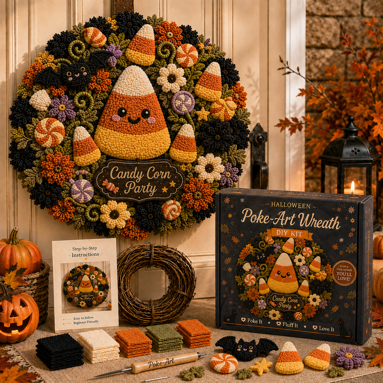 🎃Halloween 3D Fabric Poke-Art Wreath DIY Kit Collection | 8 Spooky Designs