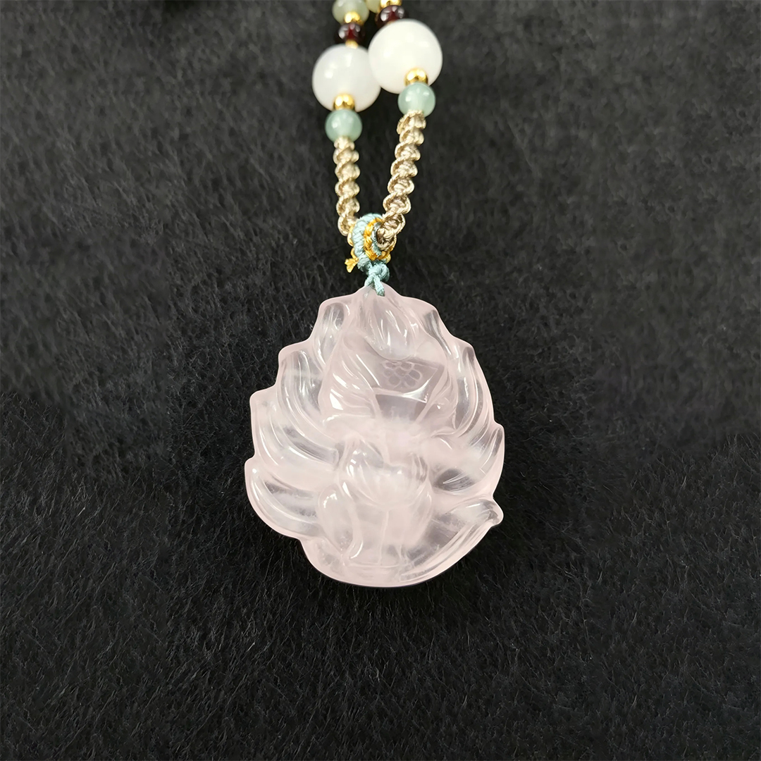 Rose Quartz Nine-Tailed Fox Pendant