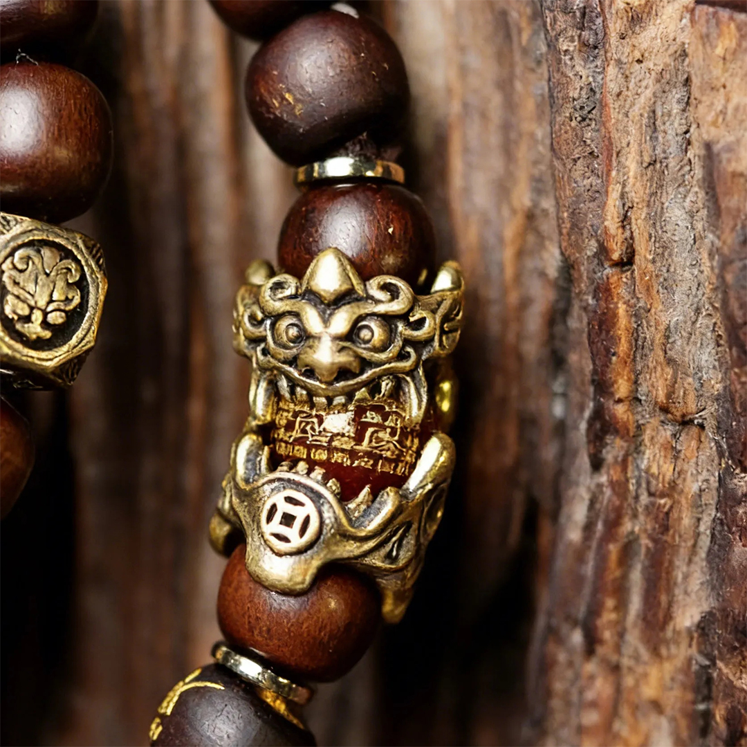 Thunder-Struck Wood Golden Mantra Bracelet
