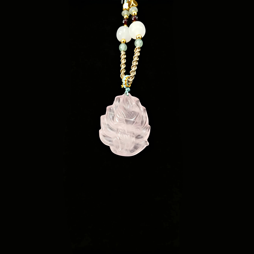 Rose Quartz Nine-Tailed Fox Pendant