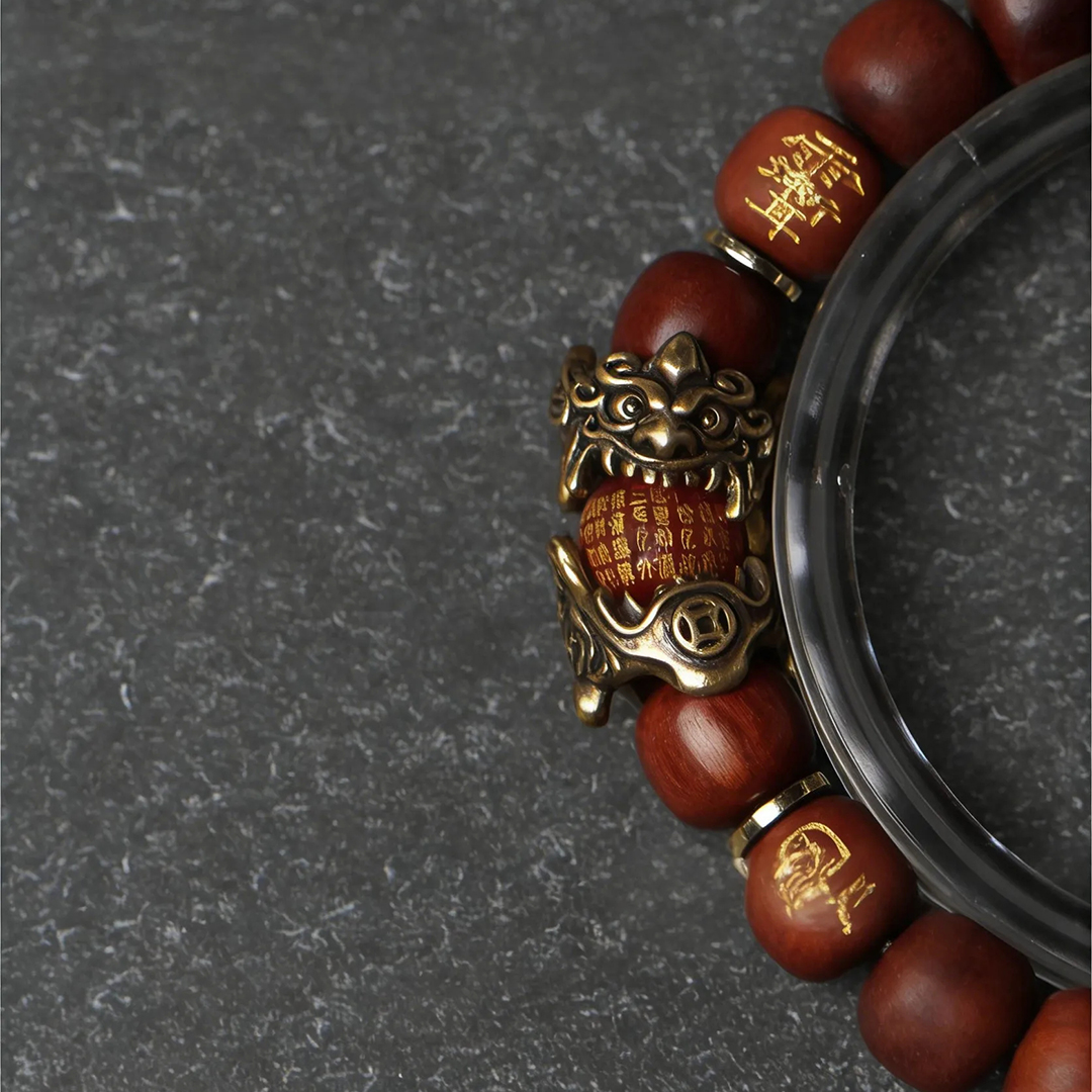Thunder-Struck Wood Golden Mantra Bracelet