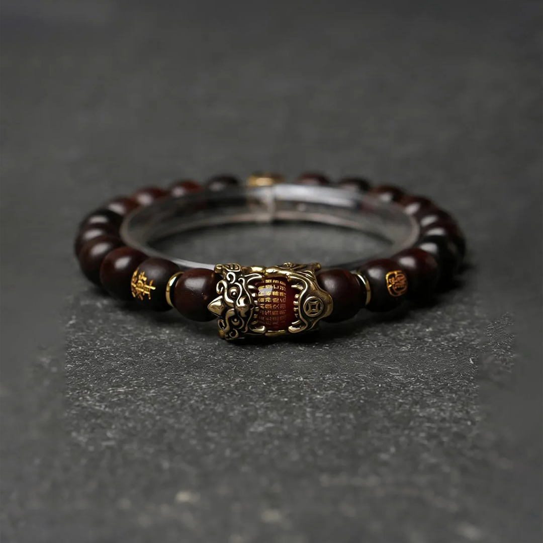 Thunder-Struck Wood Golden Mantra Bracelet