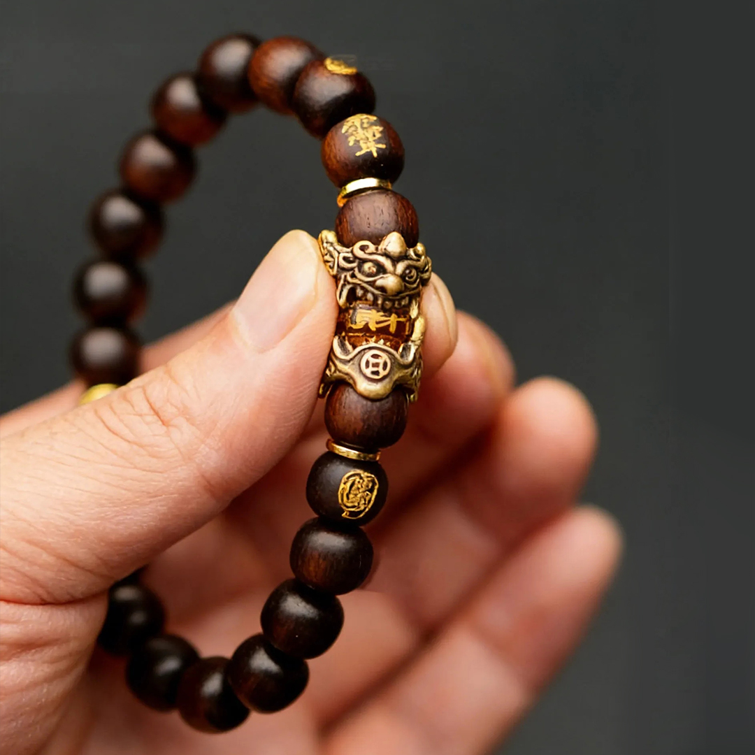 Thunder-Struck Wood Golden Mantra Bracelet