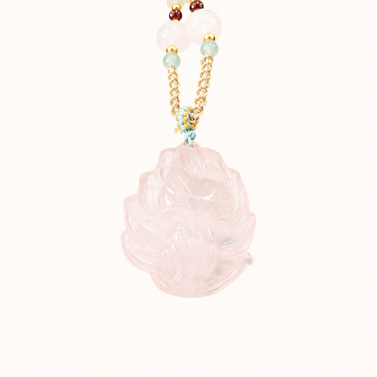 Rose Quartz Nine-Tailed Fox Pendant