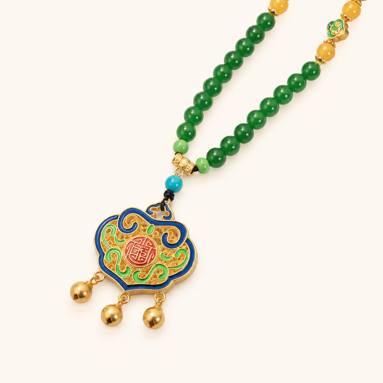 Green Agate Ruyi Blessing Long Necklace
