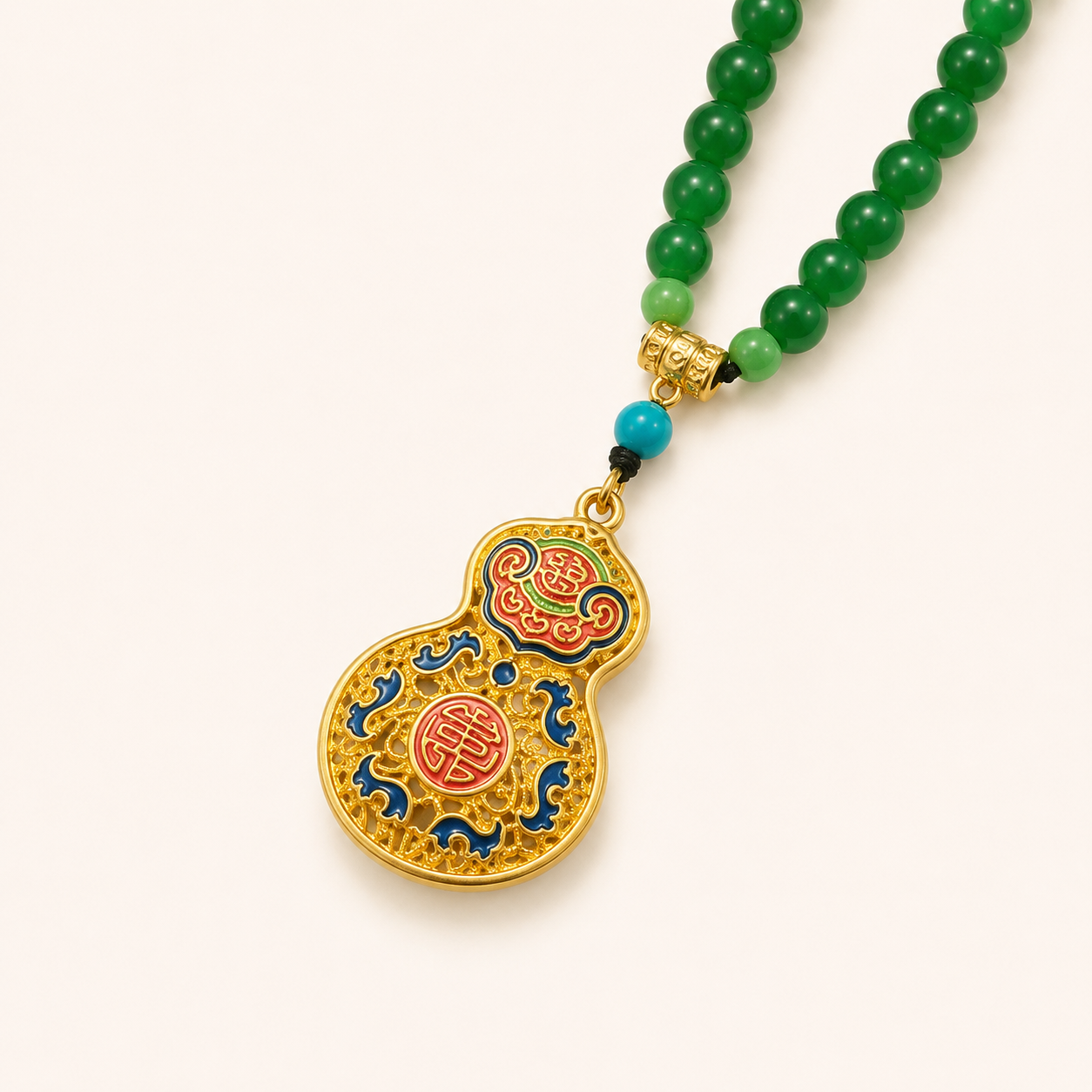 Green Agate Ruyi Blessing Long Necklace
