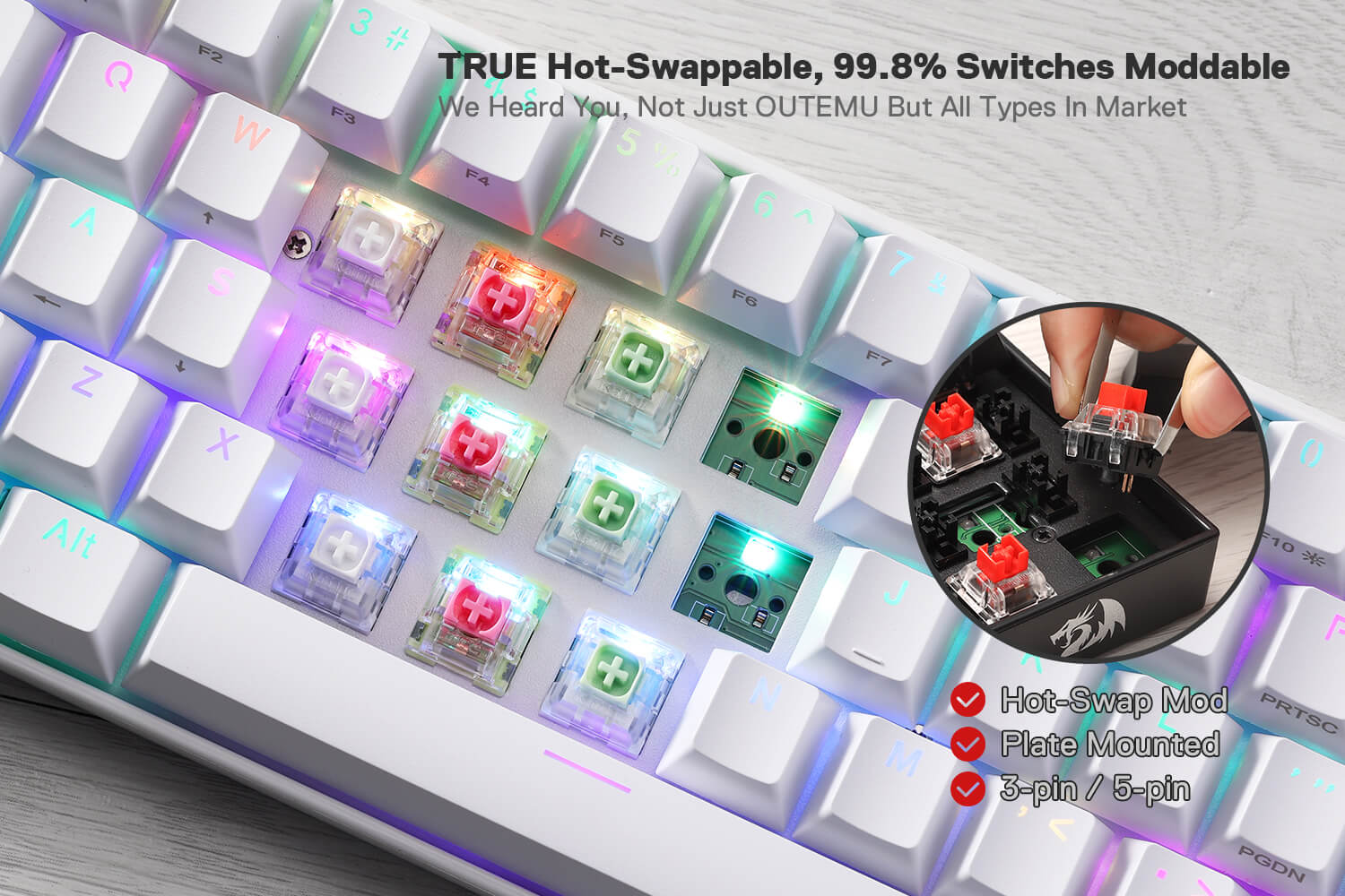 redragon 60% tri-mode keyboard white