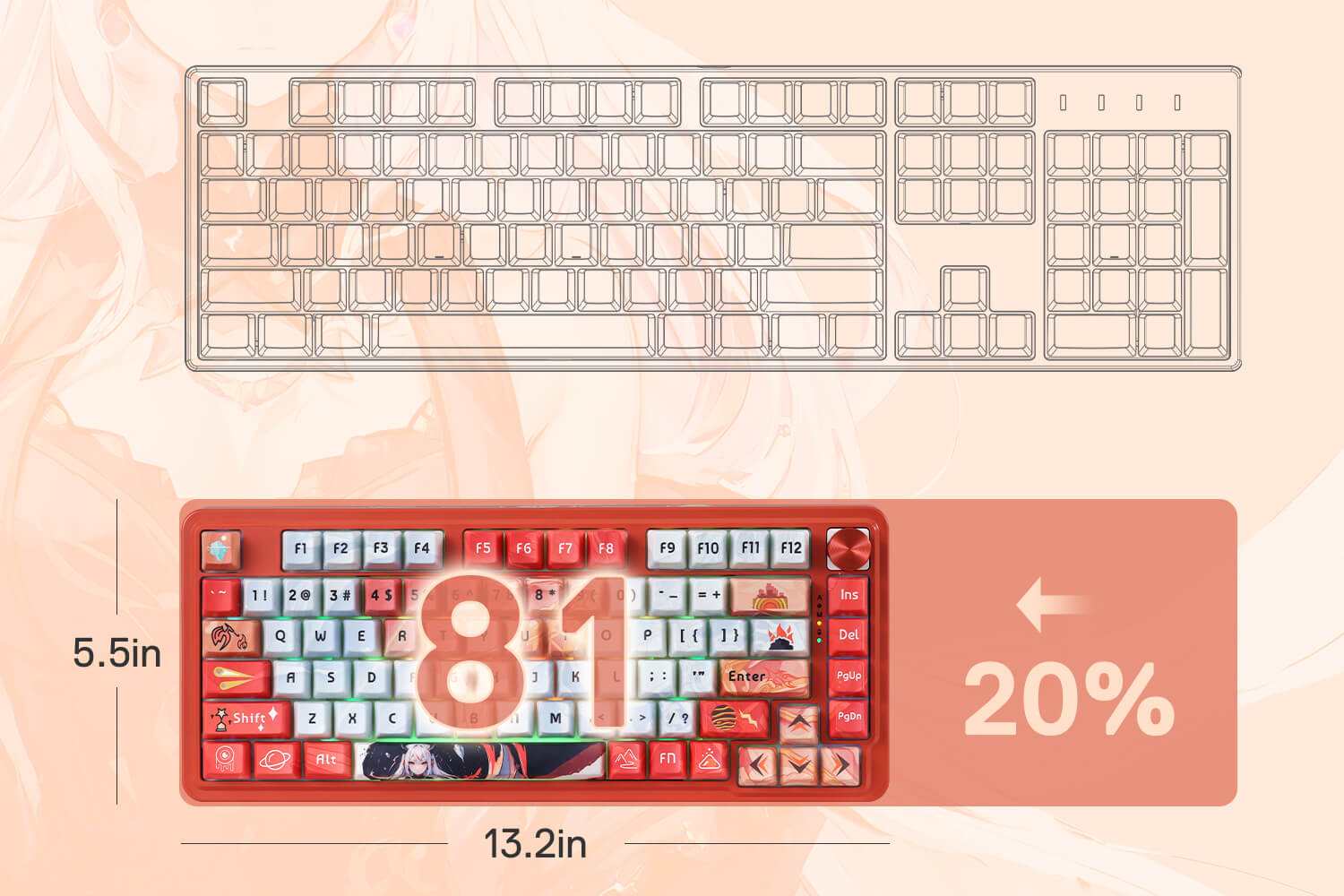Redragon K673 PRO SE 75% 81 Keys Wireless Gasket RGB Gaming Keyboard, 3-Mode Anime Mechanical Keyboard w/Hot-Swap Socket, Dedicated Knob Control & 5-Layer Noise Dampening, Custom Hi-Fi Linear Switch