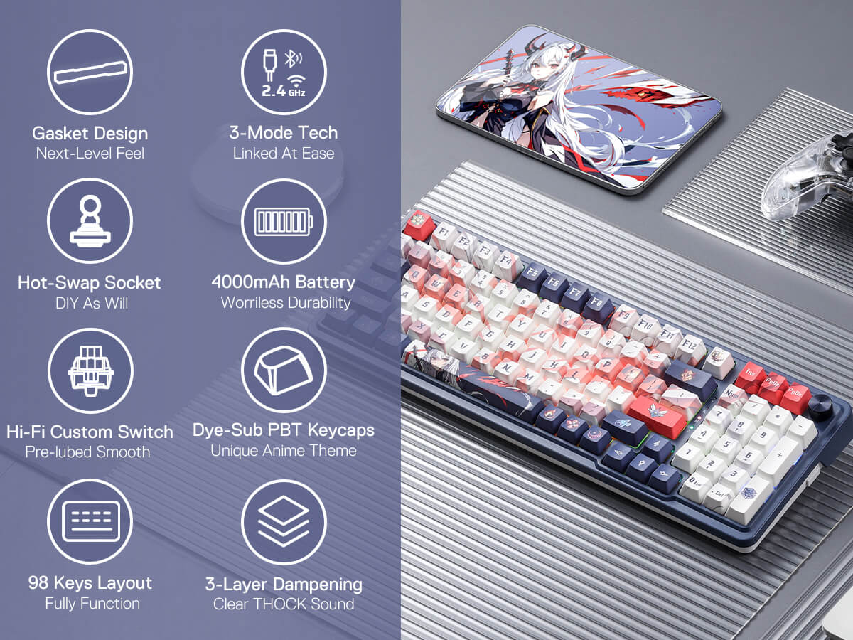 Redragon K686 PRO SE 98 Keys Wireless Gasket RGB Gaming Anime Keyboard