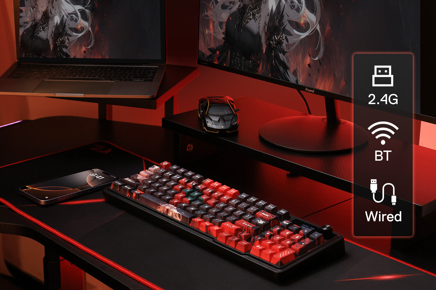 Redragon K719 PRO Wireless Gasket Gaming Keyboard w/Hype Screen & Knob, 95 Keys Mechanical Keyboard