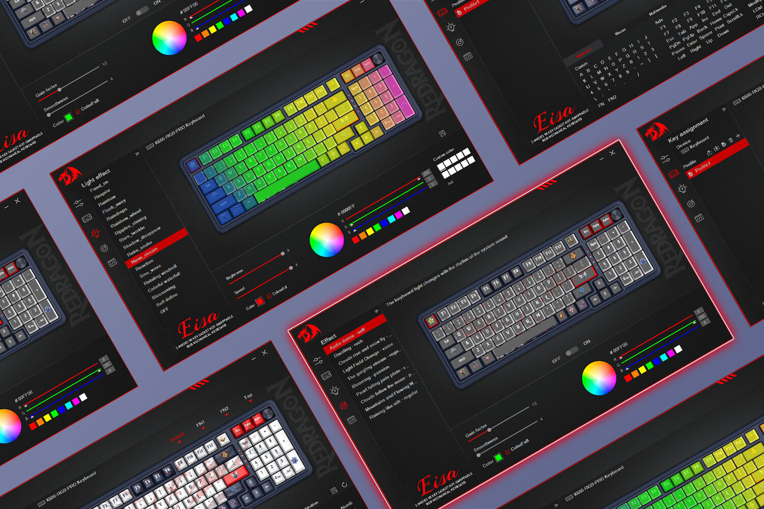 Redragon K686 Pro SE Keyboard RGB Lighting Software Interface, Showing Customizable Lighting Effects and Color Settings for Enhanced Gaming Experience